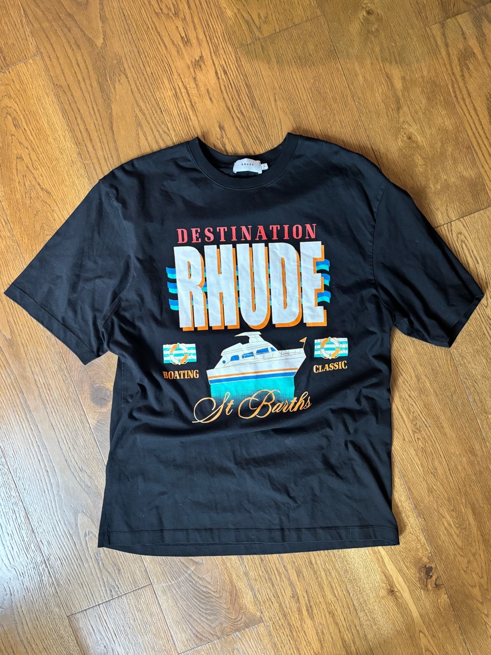 Rhude Black 'Destination RHUDE' Graphic Tee with Nautical Print
